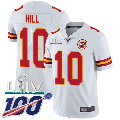 Kansas City Chiefs Nike 10 Tyreek Hill White Super Bowl LIV 2020 Men Stitched NFL 100th Season Vapor Untouchable Limited Jersey